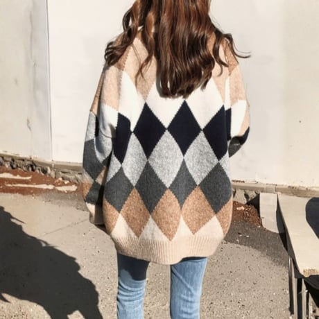 argyle texture knit cardigan　MA1763