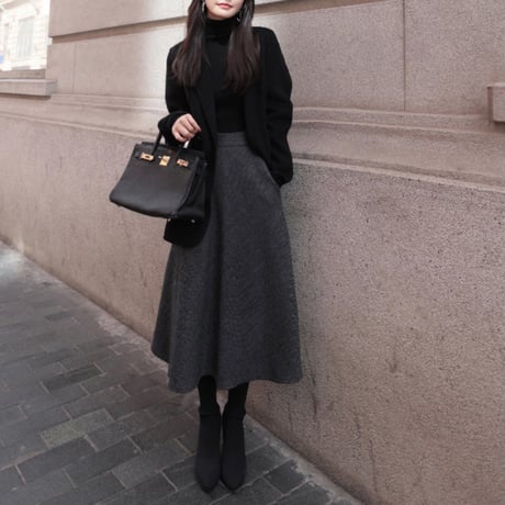 herringbone flare midi skirt　MA1815