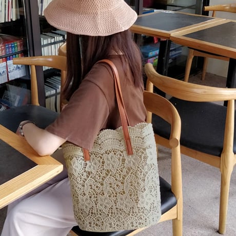 lace flower tote bag with pouch　MA1890
