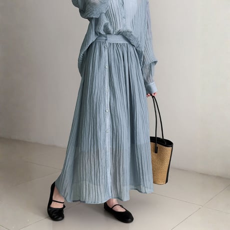 sheer texture loose blouse and skirt set　MA1861