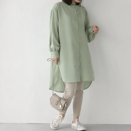 side-slit puff sleeve shirt dress　MA1642