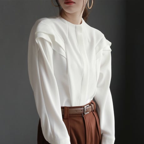 no collar frill shoulder blouse　MA1859