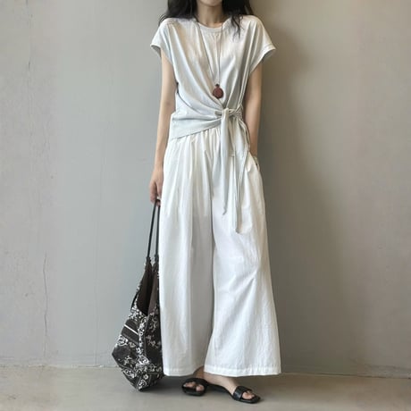 side ribbon french sleeve tops　MA1974