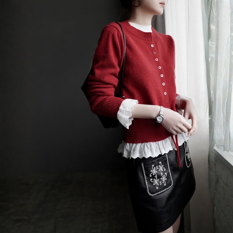 lace layered drawstring knit cardigan MA1830 |