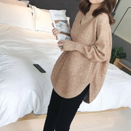 【即納】side slit loose knit pullover　MA1691
