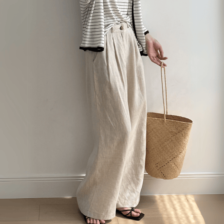 linen tuck wide pants　MA1548