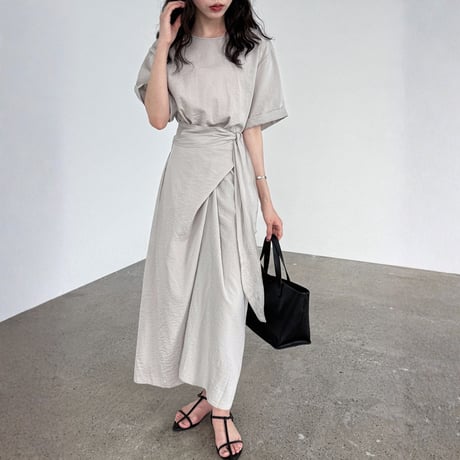 waist belt wrap design long onepiece　MA1982