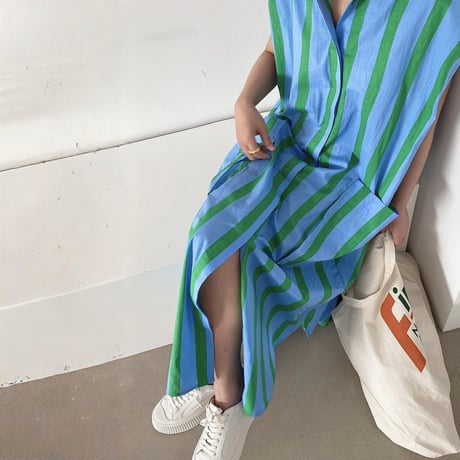 vivid stripe sleeveless shirt onepiece　MA1843