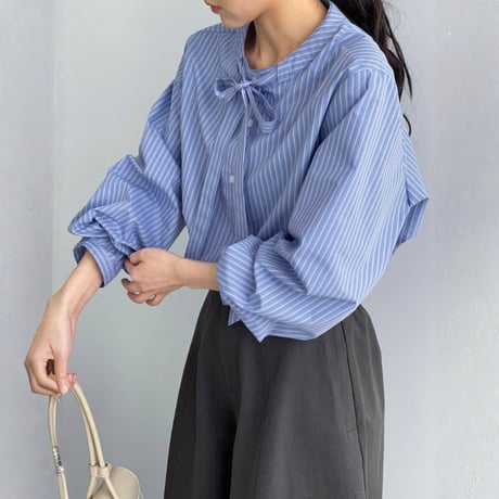 stripe ribbon tie blouse　MA1765