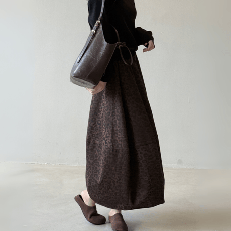 retro leopard flare midi skirt　MA1601