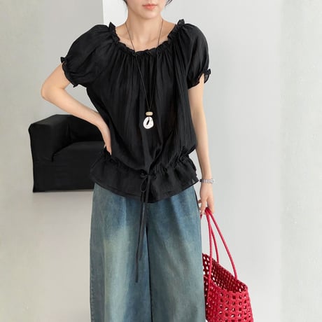 off shoulder puff sleeve drawstring blouse　MA1973