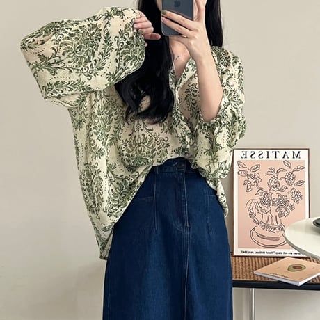 green damask blouse　MA1200