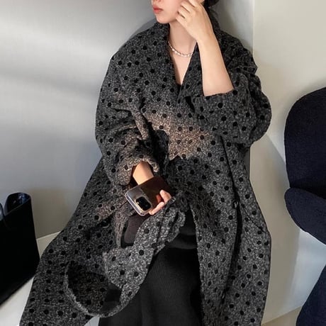 dot gray long coat　MA1332