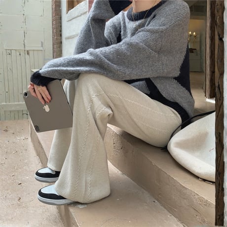 cable line knit straight pants　MA1762