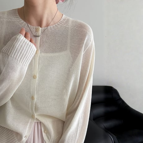 sheer round neck knit cardigan　MA1872