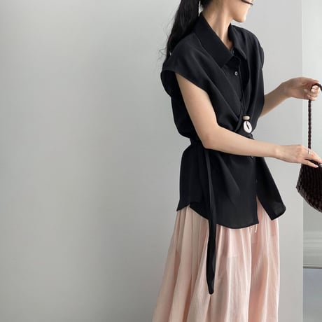 tie design sleeveless shirt blouse　MA1972