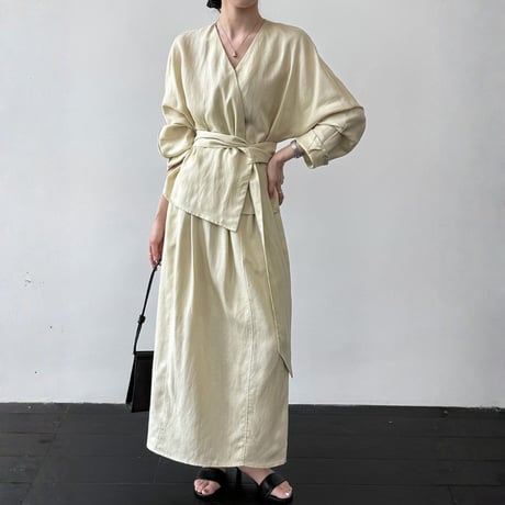 linenlike cachecoeur tops straight skirt setup　MA1961