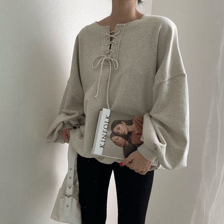 lace-up loose pullover　MA1697