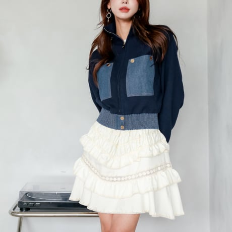 bi color knit denim jacket blouson　MA1839