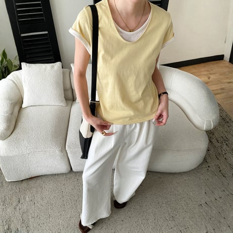 fake layered v neck short sleeve t　MA1955