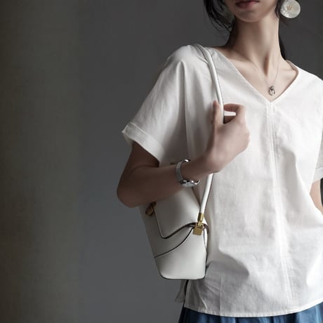 v-neck cotton linen short sleeve top　MA1948