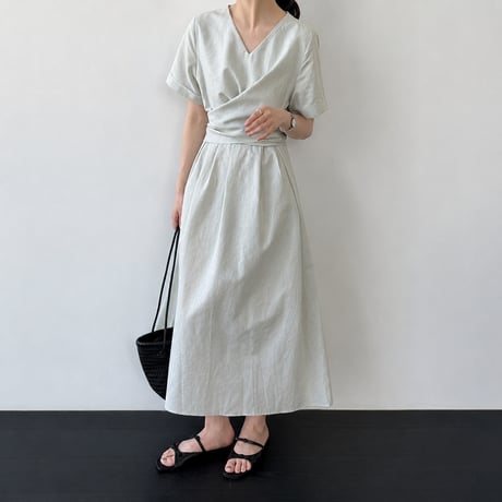 v neck cache coeur waist ribbon long one piece/2color　MA1992