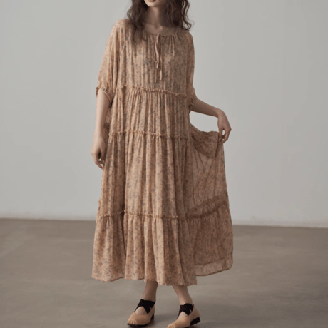 french retro floral & feminine chiffon onepiece　MA1437