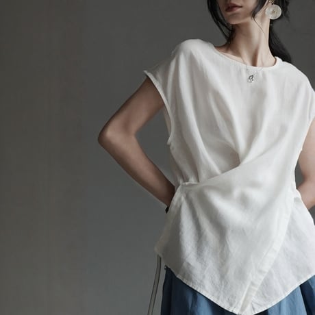 linen asymmetrical layered tops　MA1950