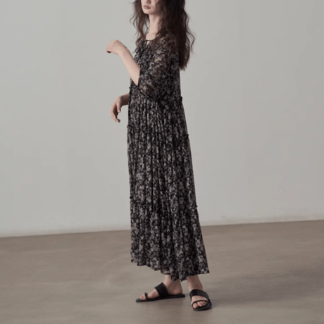 french retro floral & feminine chiffon onepiece　MA1437
