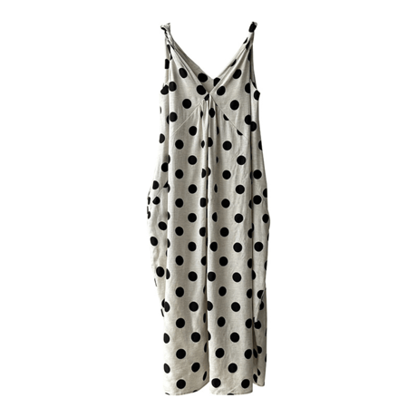 polka dot flare linen dress　MA1573