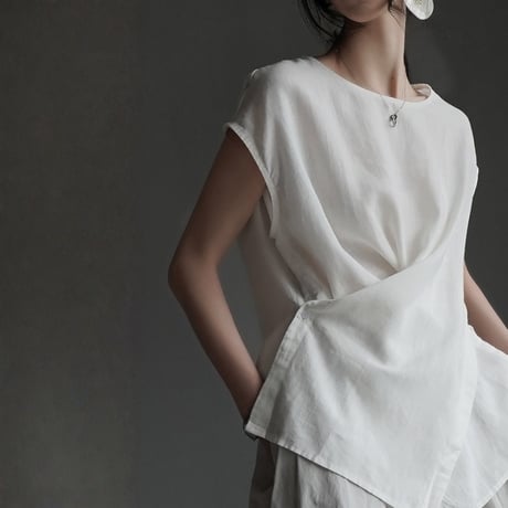linen asymmetrical layered tops　MA1950
