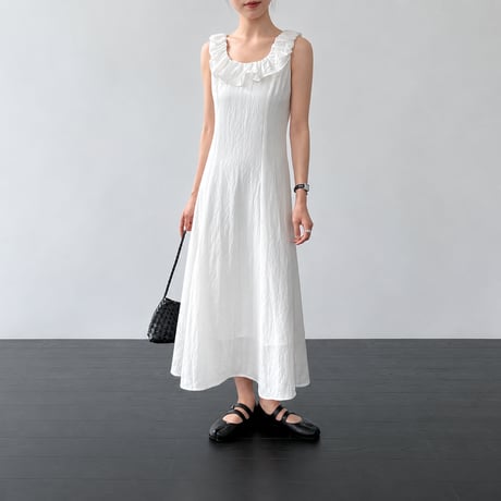 ruffle collar sleeveless a-line long one piece/2color　MA1986