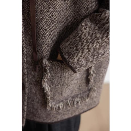 fringe pocket hooded tweed jacket　MA1146