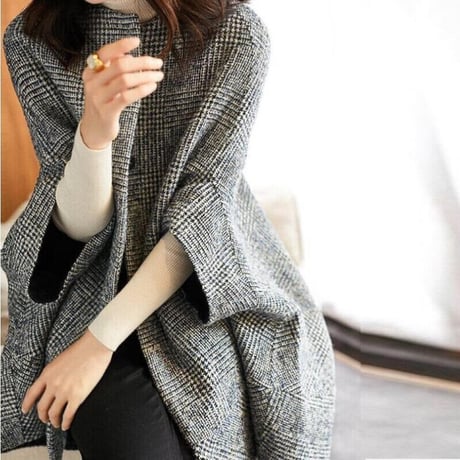 glen check sleeve slit cape coat　MA1757