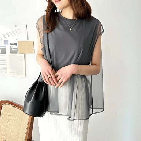sheer layered frenchsleeve top　MA1568