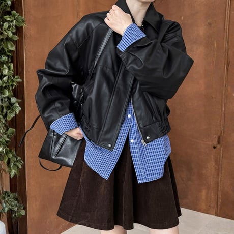 cropped faux leather zip jacket　MA1865