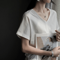 v-neck cotton linen short sleeve top　MA1948