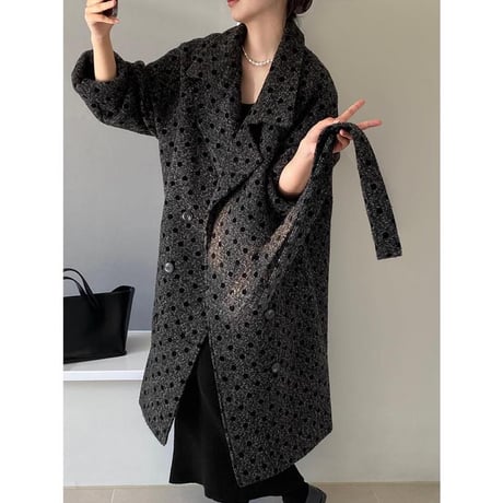 dot gray long coat　MA1332