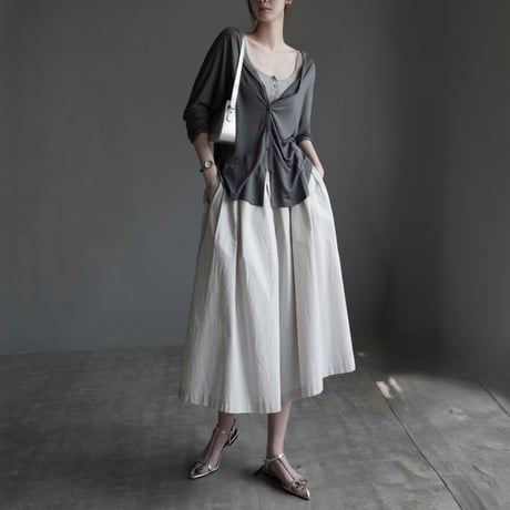 cotton tuck wide culotte pants　MA1949