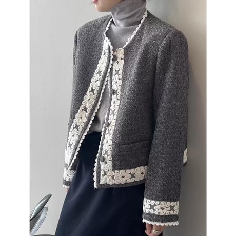 design lace collarless jacket　MA1145