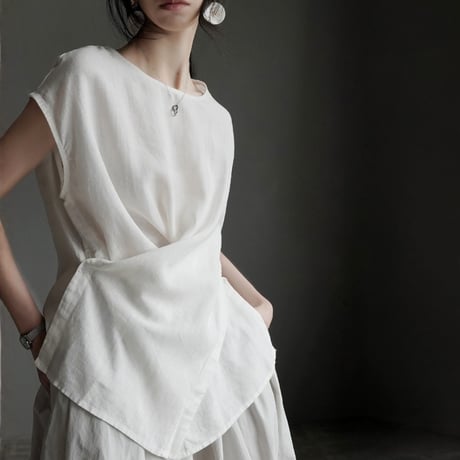 linen asymmetrical layered tops　MA1950