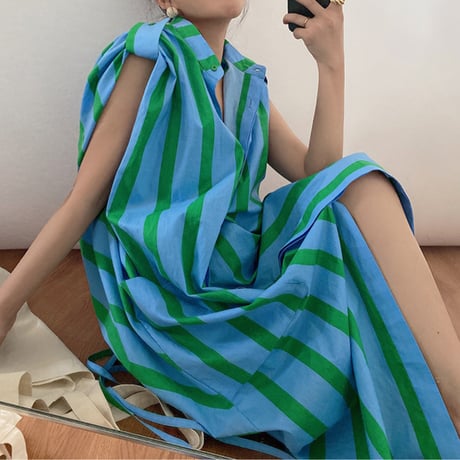 vivid stripe sleeveless shirt onepiece　MA1843