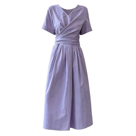 v neck cache coeur waist ribbon long one piece/2color　MA1992