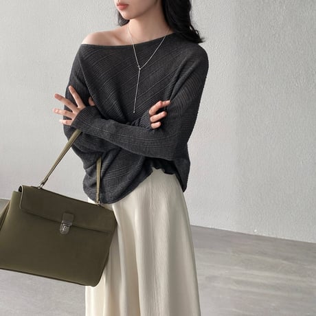 sheer wide neck rib knit pullover　MA1770