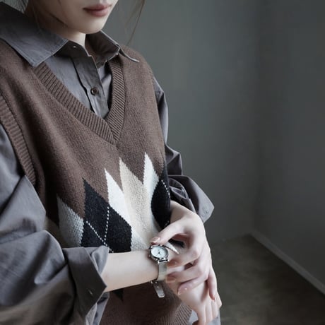 argyle knit v neck vest　MA1858