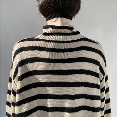 high neck slit striped knit　MA1338