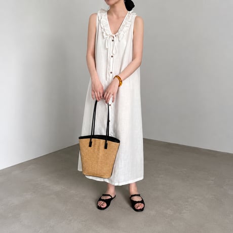 frill collar ribbon sleeveless onepiece/2color　MA1987