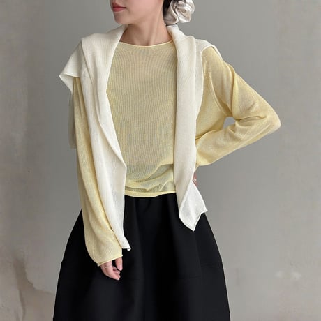 sheer roll hem knit long sleeve top　MA1869