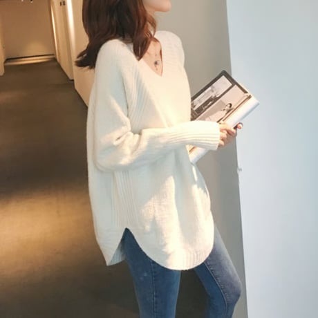 【即納】side slit loose knit pullover　MA1691
