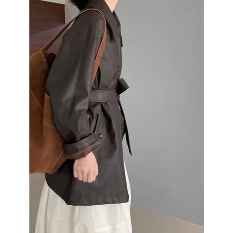 faux leather waste ribbon jacket　MA1155